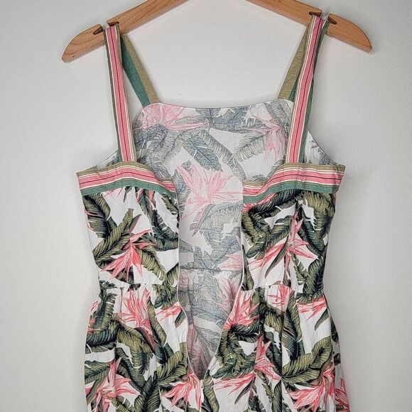Loft Sundress Linen Blend Pink Green White Tropical Floral Maxi 0 Paradise - Picture 7 of 9